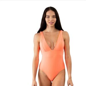 SOLID ORANGE PLUNGE NECKLINE ONE PIECE brand new, no tags